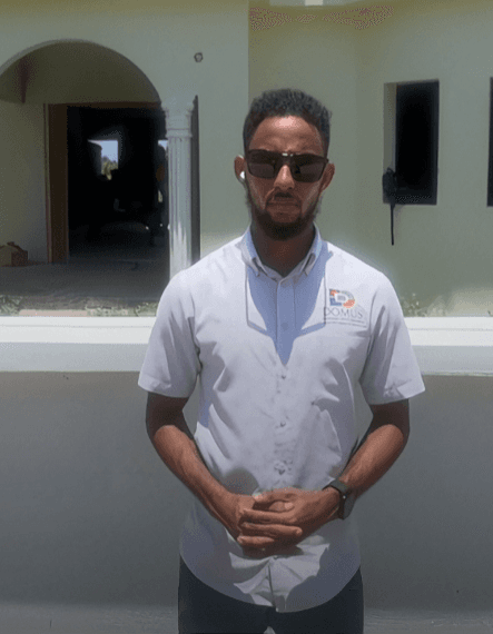 Mr Domus portrait in Domus branded shirt